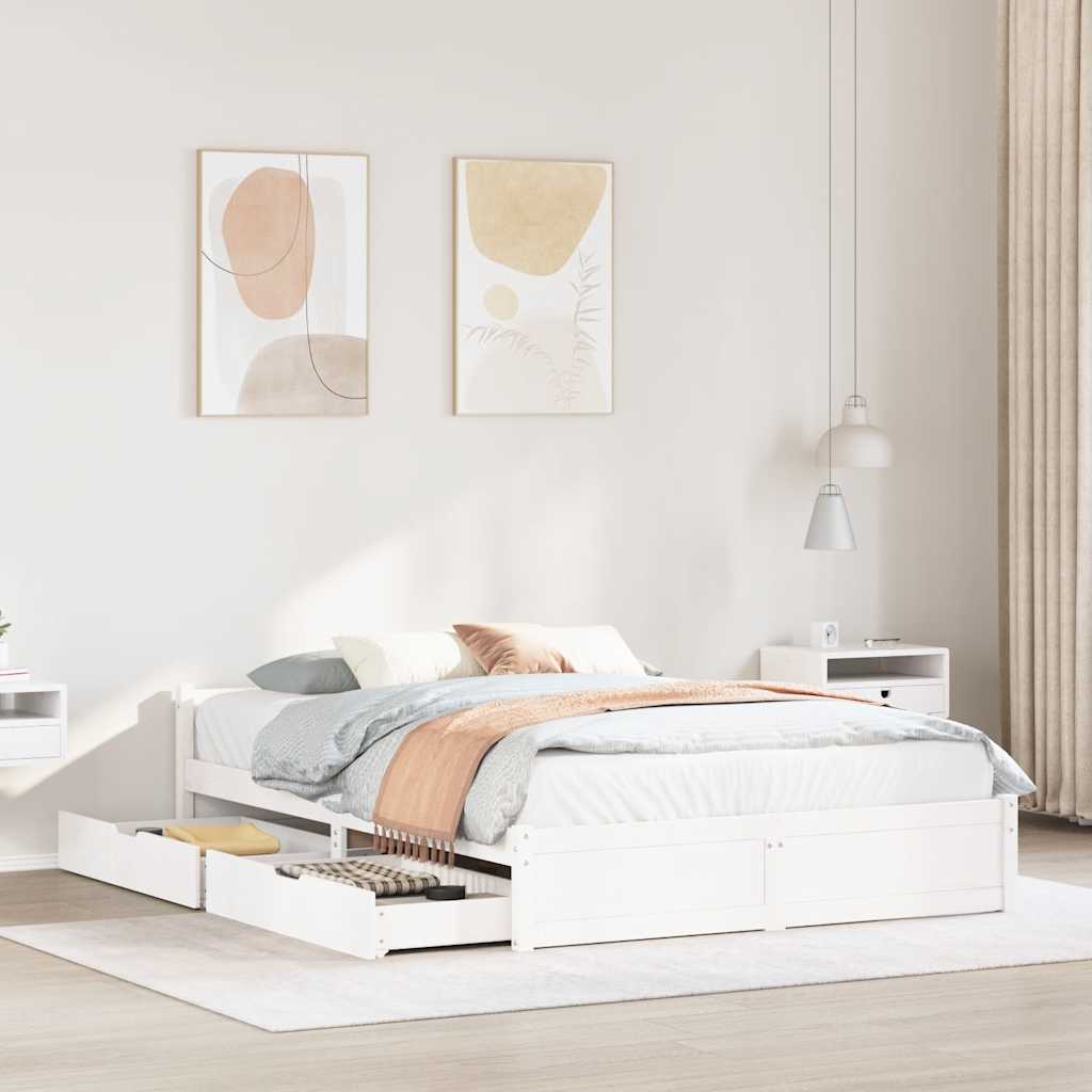 Sängynrunko ilman patjaa valkoinen 150x200 cm täysi mänty