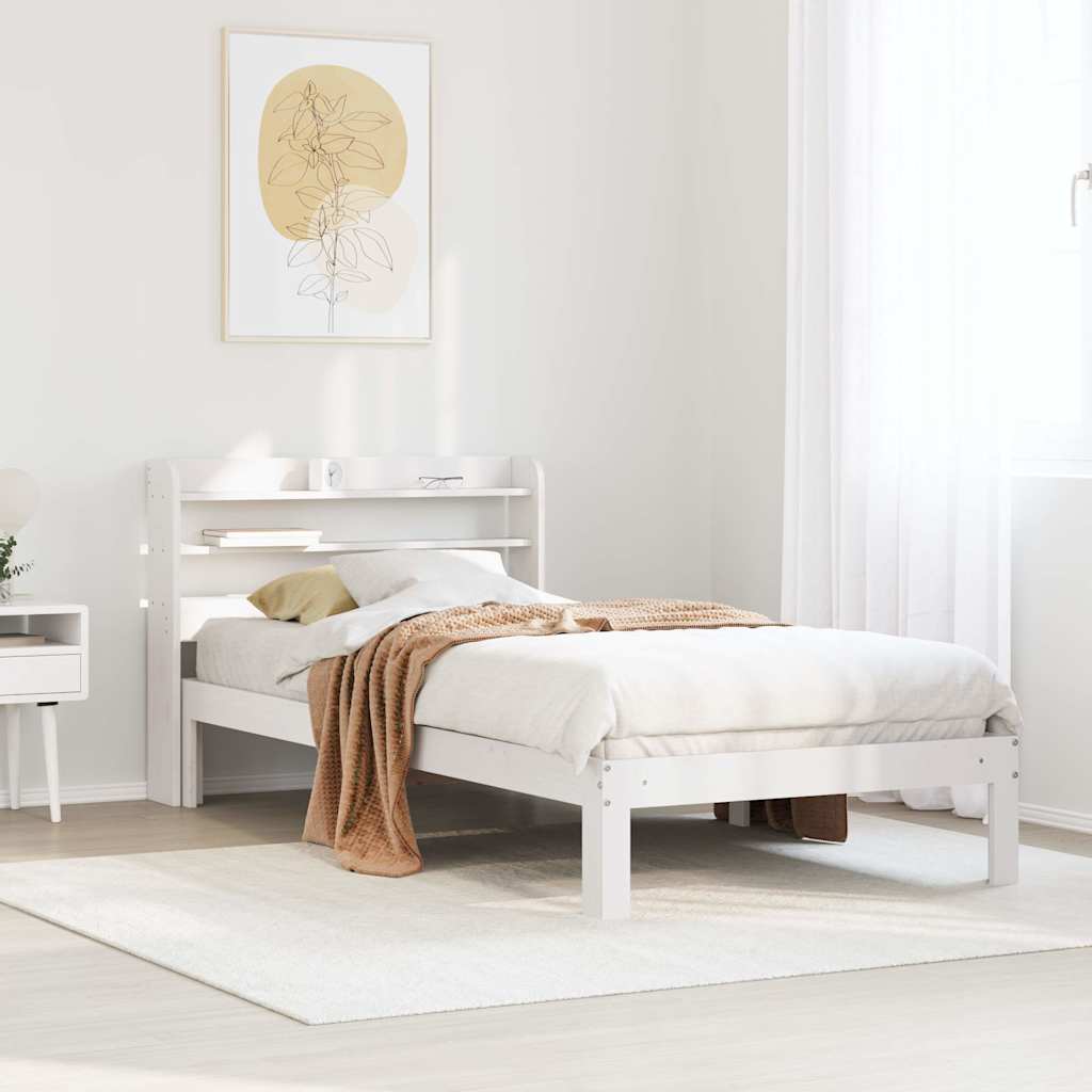 Sängynrunko sängynpäädyllä valkoinen 90x200 cm täysi mänty