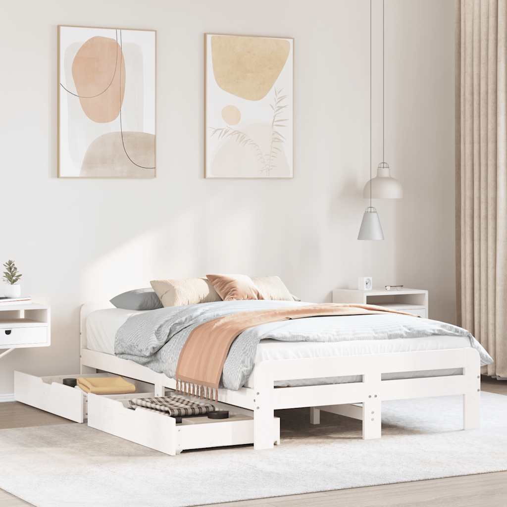 Sängynrunko ilman patjaa valkoinen 135x190 cm täysi mänty