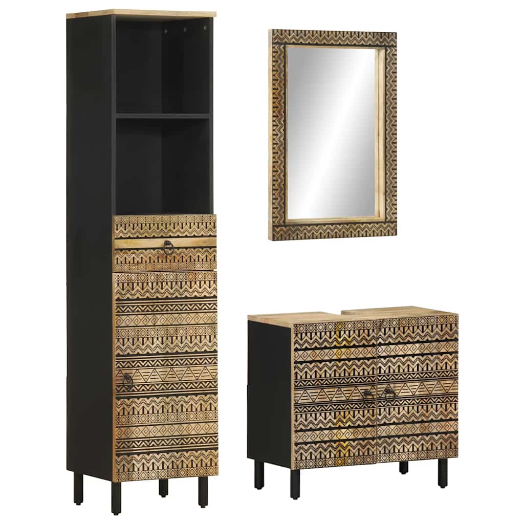 3-osainen Kylpyhuoneen kalustesarja täysi mangopuu