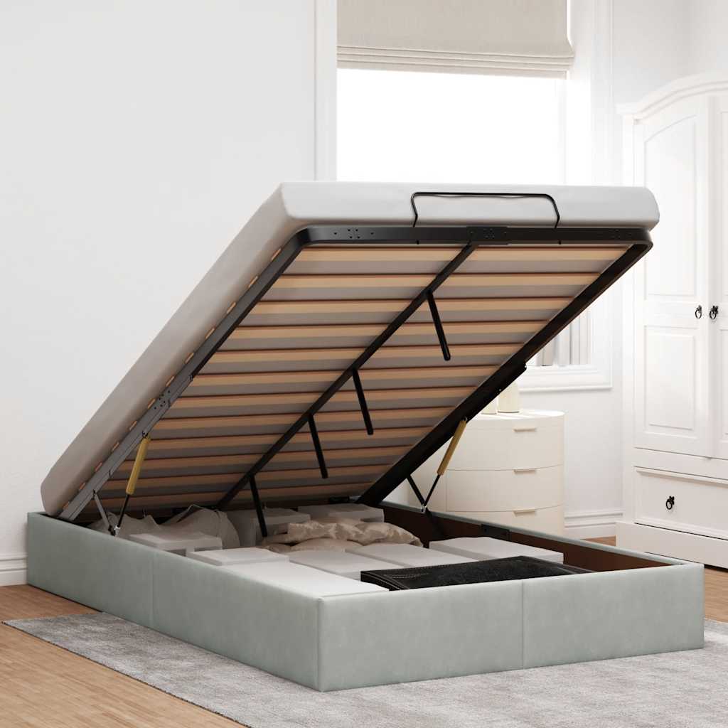 Ottomaanien sängyn runko ilman patjaa vaaleanharmaa sametti