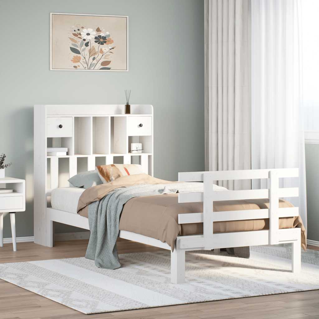 Sänky kirjahyllyllä ei patjaa valkoinen 75x190 cm täysi mänty