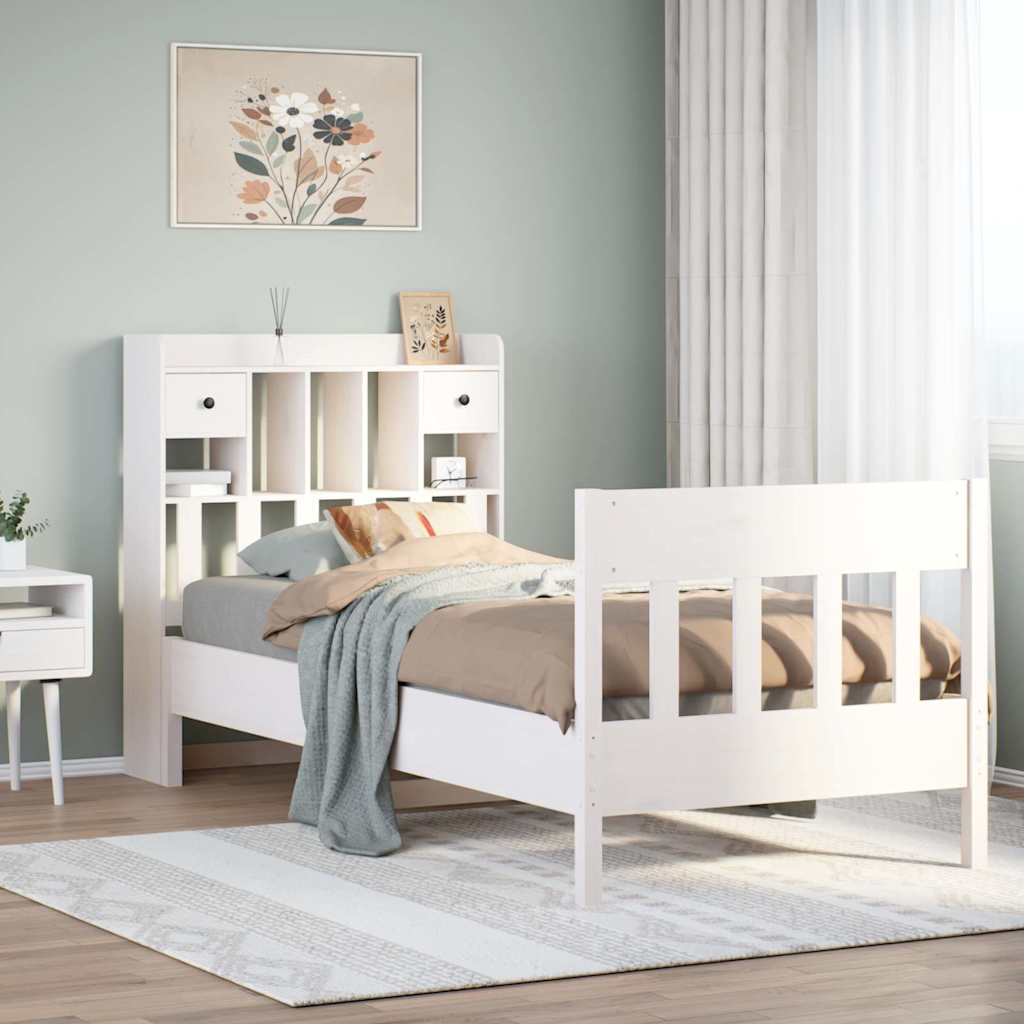 Sängynrunko ilman patjaa valkoinen 90x190 cm täysi mänty