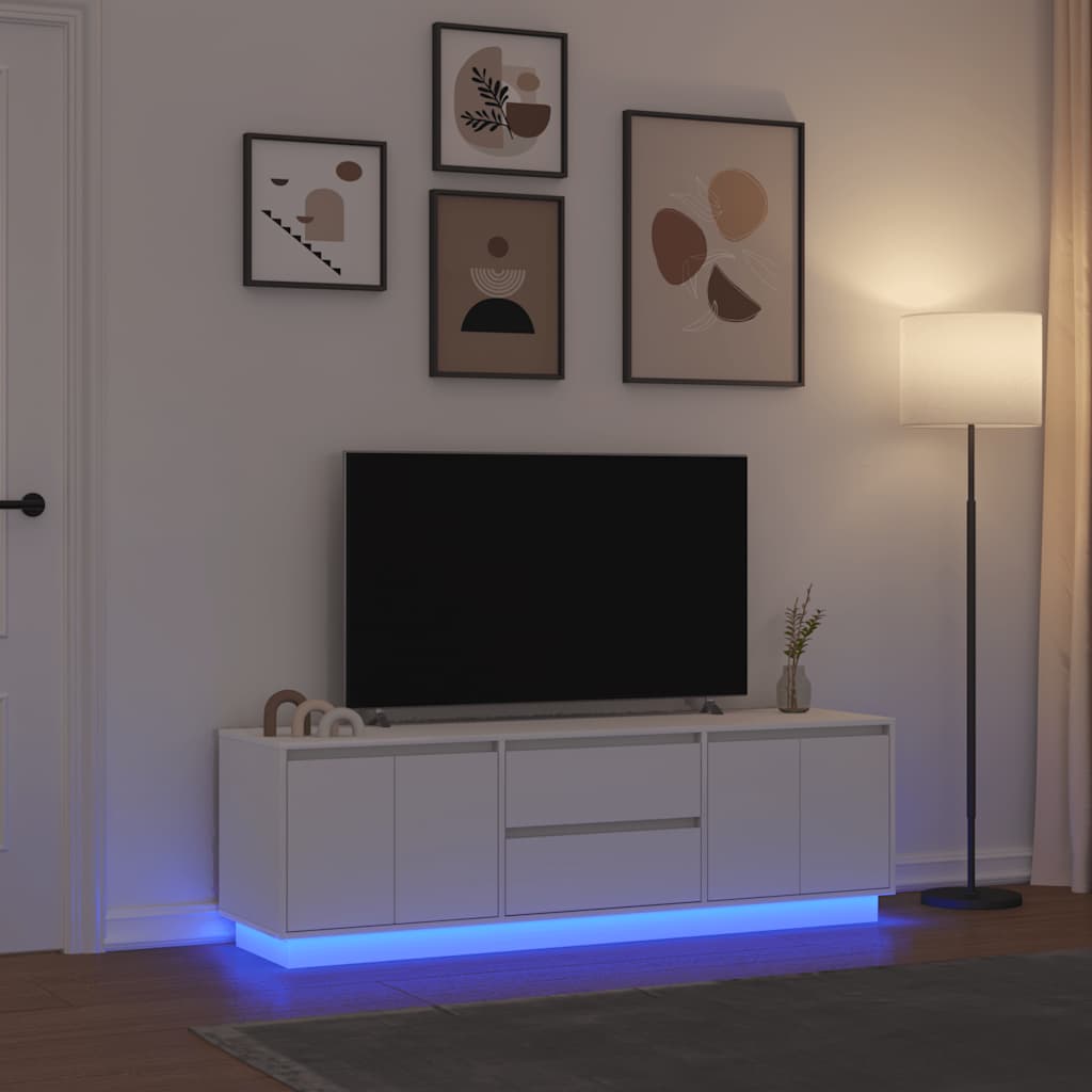 TV-taso LED-valoilla valkoinen 160,5x41x50 cm