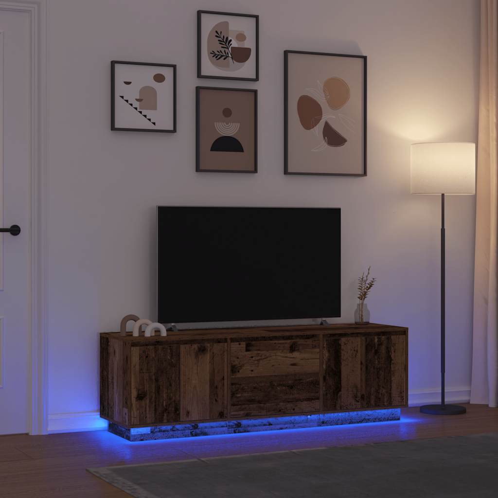 TV-taso LED-valoilla vanha puu 160,5x41x50 cm