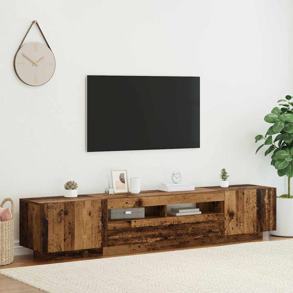 TV-kaappi LED-valoilla vanha puu 200x35x40 cm teknillinen puu