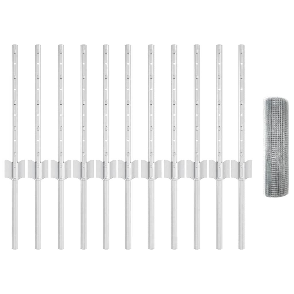 vidaXL Hitsattu Verkkoaita 11 U-pylväällä, Hopea 0.4x25 m Teräs