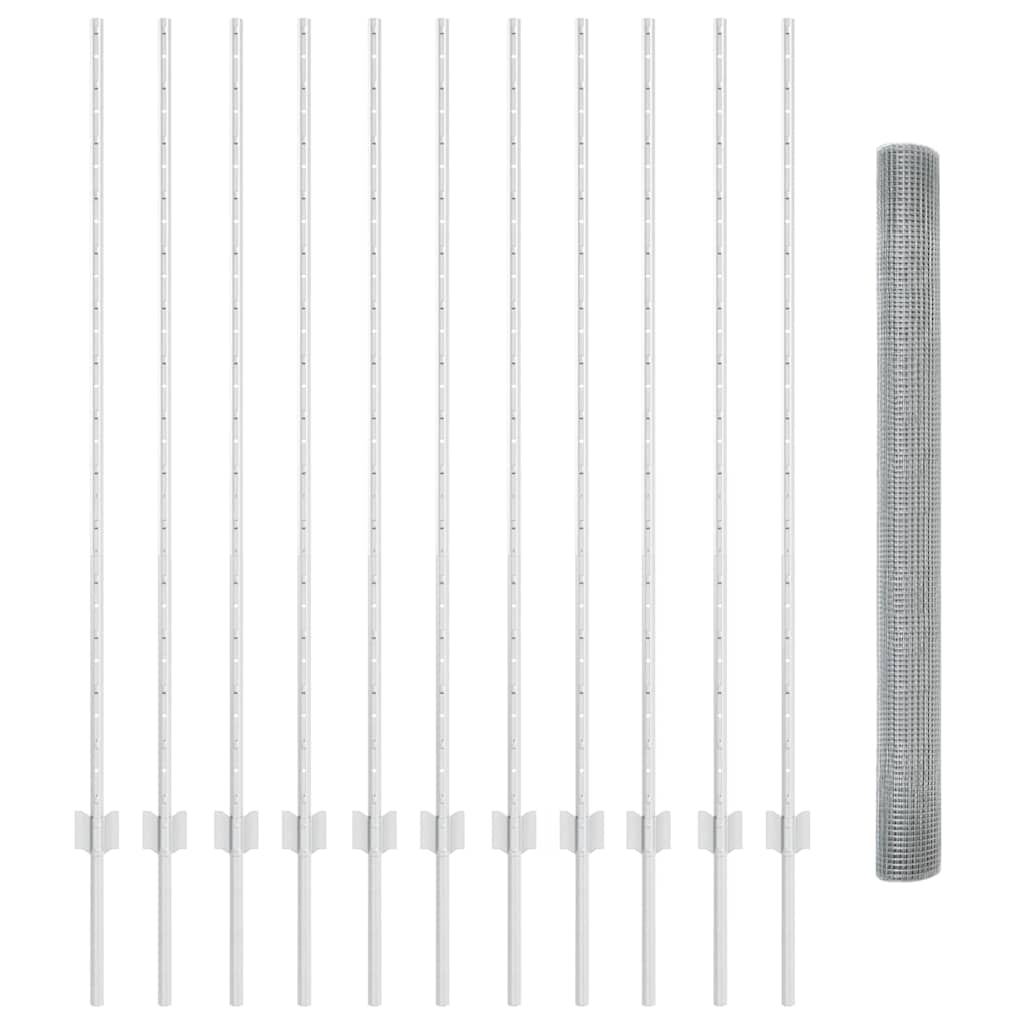 vidaXL Hitsattu langoitusaita 22 U-pylväällä Hopea 1.4x25 m Teräs