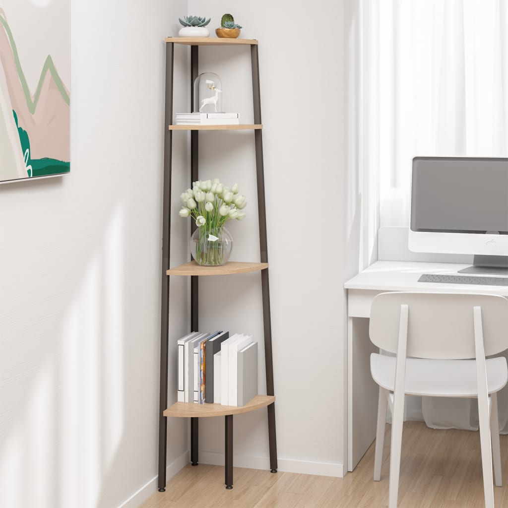 4-kerroksinen Kulmahylly vaaleanrusk. ja musta 45,5x31,5x150 cm