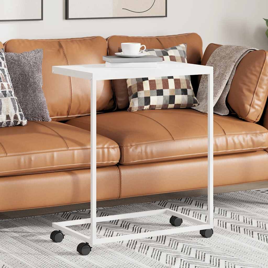 Sivupöytä pyörillä valkoinen 55x35x70 cm tekninen puu