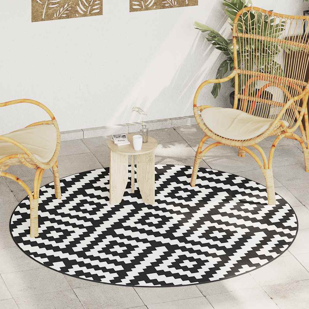 Ulkomatto musta ja valkoinen Ø200 cm PP