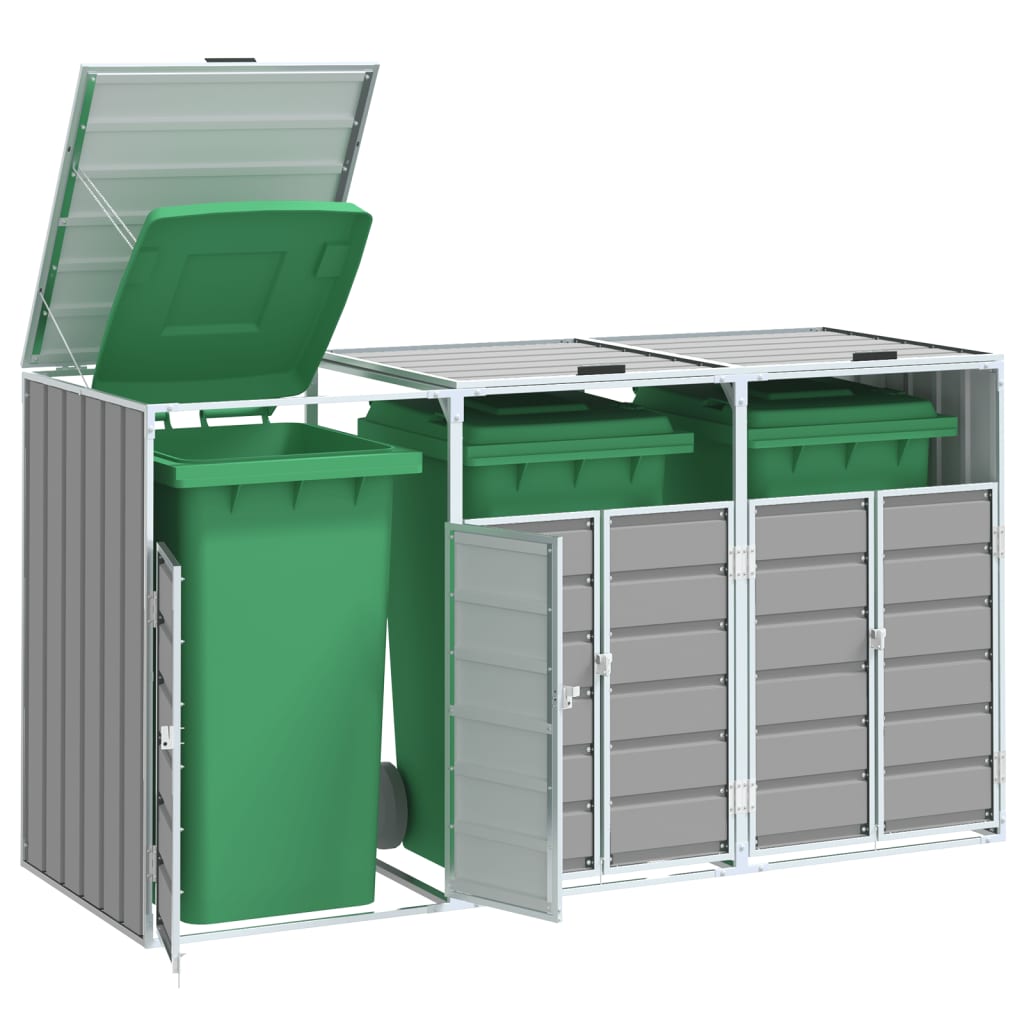 Wheelie Bin Säilytys Triple Bins Harmaa 216x81x115 cm Teräs