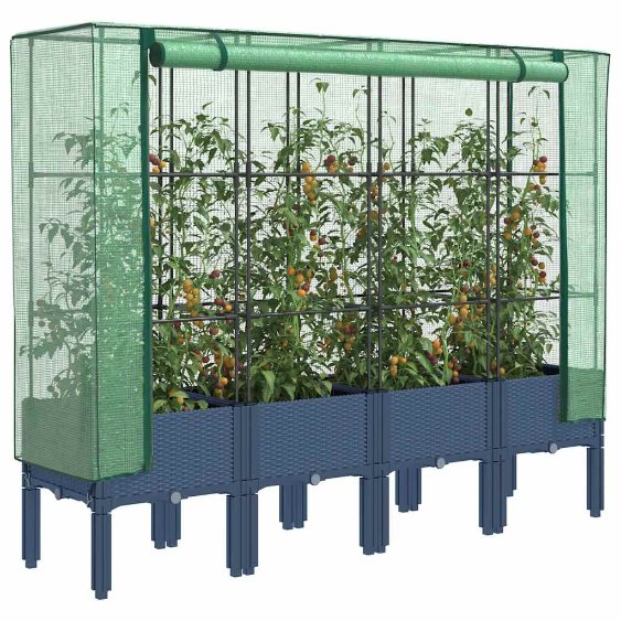 Kukkalaatikko kasvihuonepeitteellä rottinkityyli 160x40x140 cm