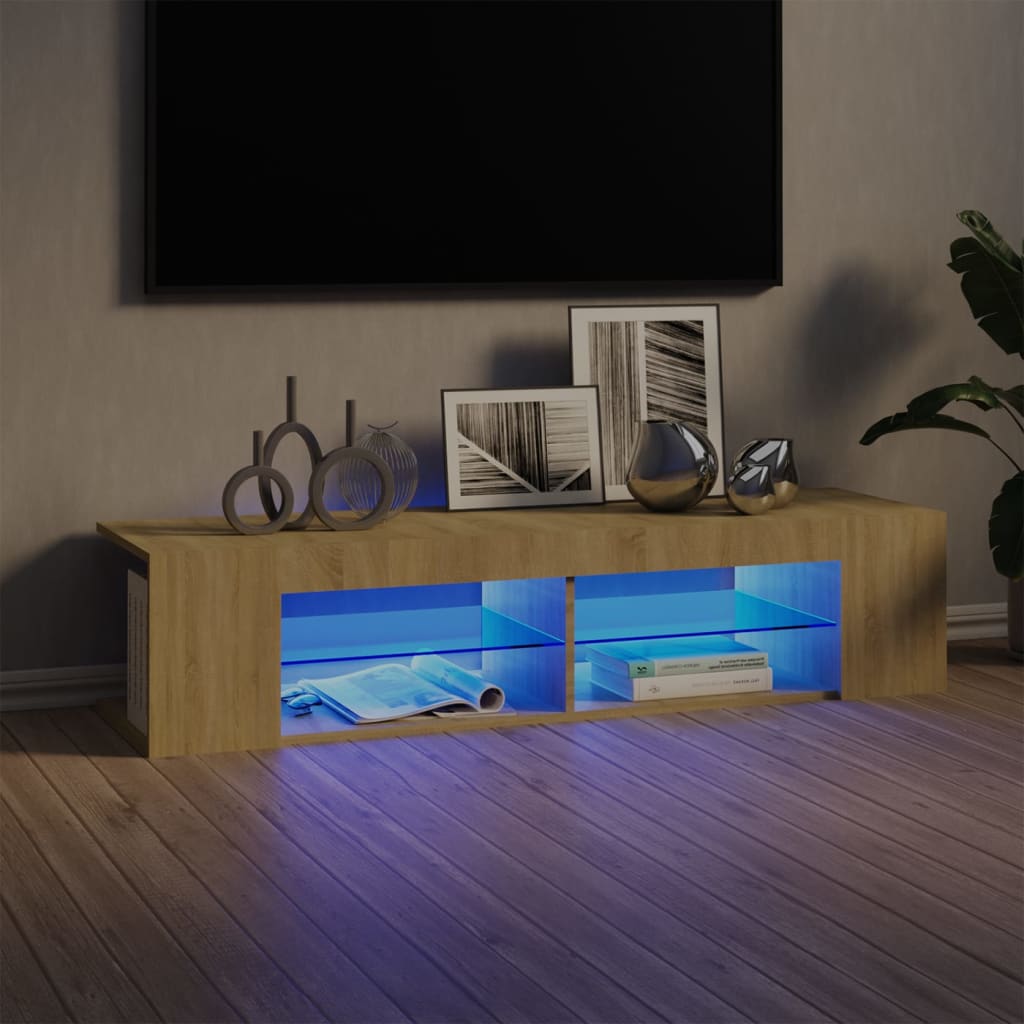 TV-taso LED-valoilla Sonoma-tammi 135x39x30 cm
