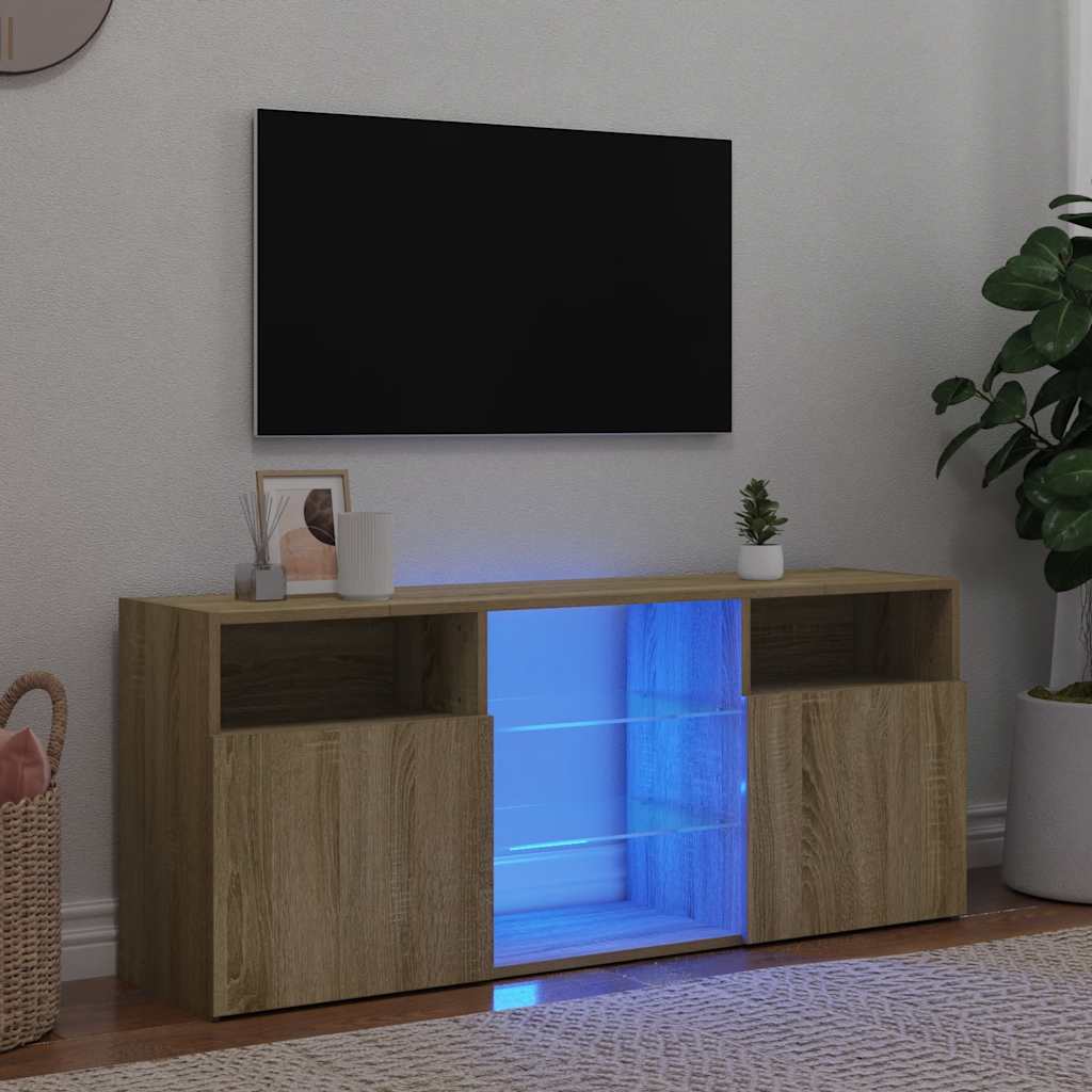 TV-taso LED-valoilla Sonoma-tammi 120x30x50 cm