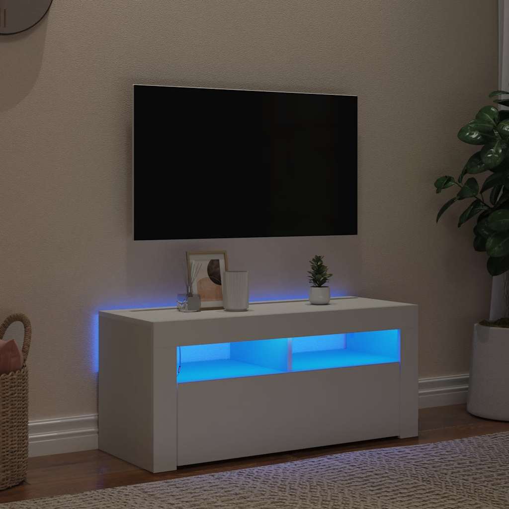 TV-taso LED-valoilla valkoinen 90x35x40 cm