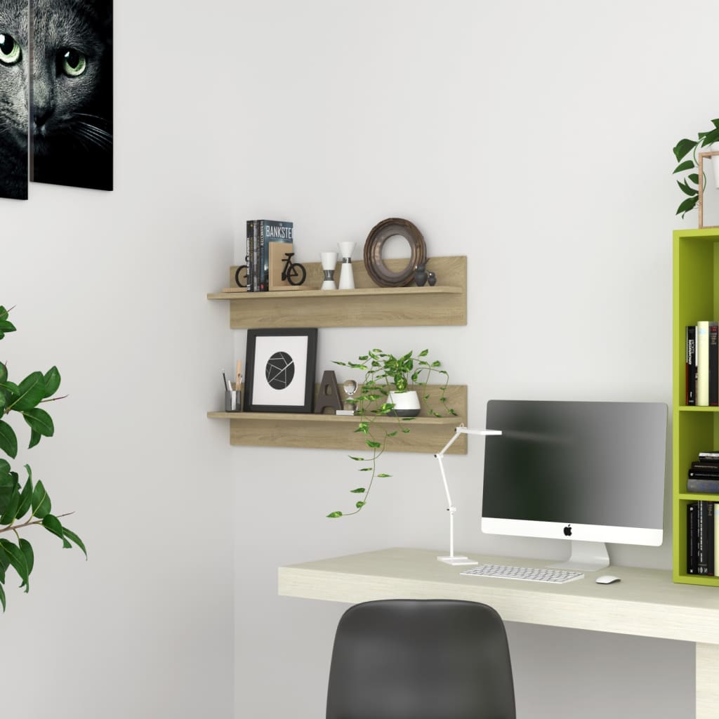 Seinähyllyt 2 kpl Sonoma-tammi 80x11,5x18 cm lastulevy