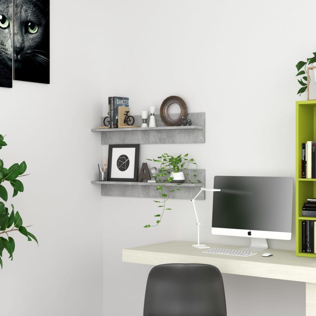 Seinähyllyt 2 kpl betoninharmaa 80x11,5x18 cm lastulevy