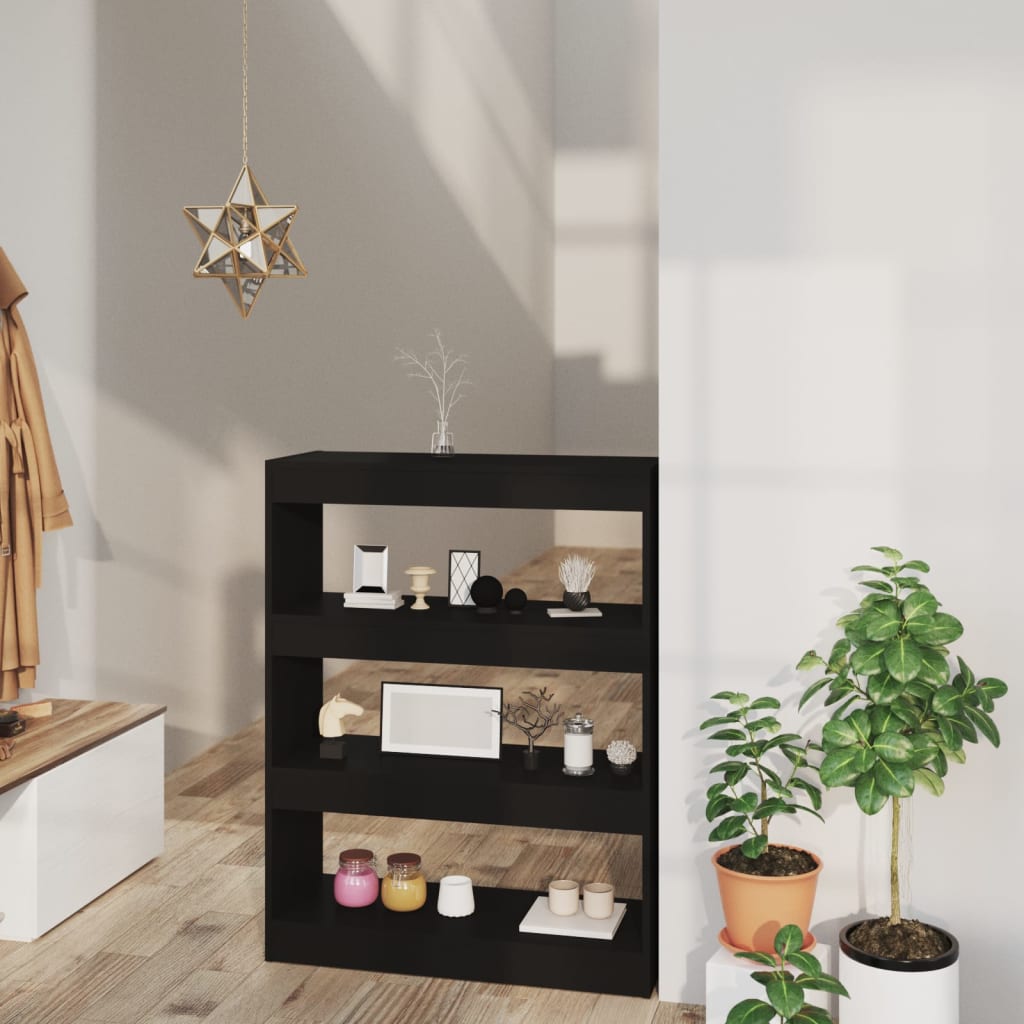 Kirjahylly/tilanjakaja musta 80x30x103 cm tekninen puu