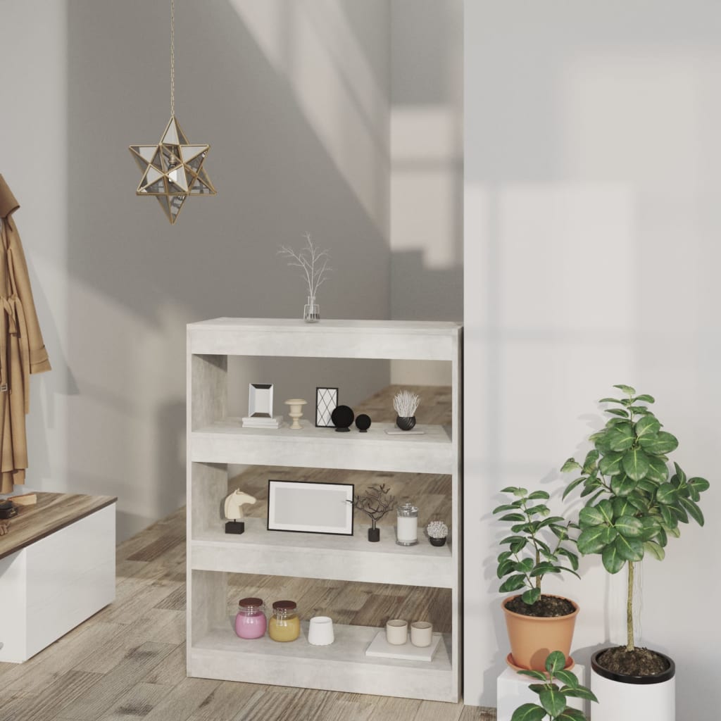 Kirjahylly/tilanjakaja betoninharmaa 80x30x103 cm tekninen puu