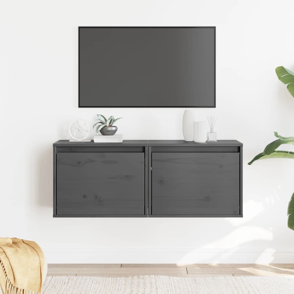 Seinäkaapit 2 kpl harmaa 45x30x35 cm täysi mänty