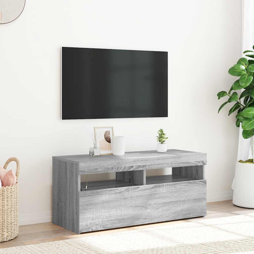 TV-taso LED-valoilla harmaa Sonoma 90x35x40 cm