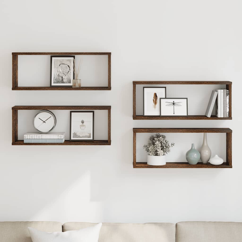 Seinäkuutiohyllyt 4 kpl savutammi 60x15x23 cm tekninen puu