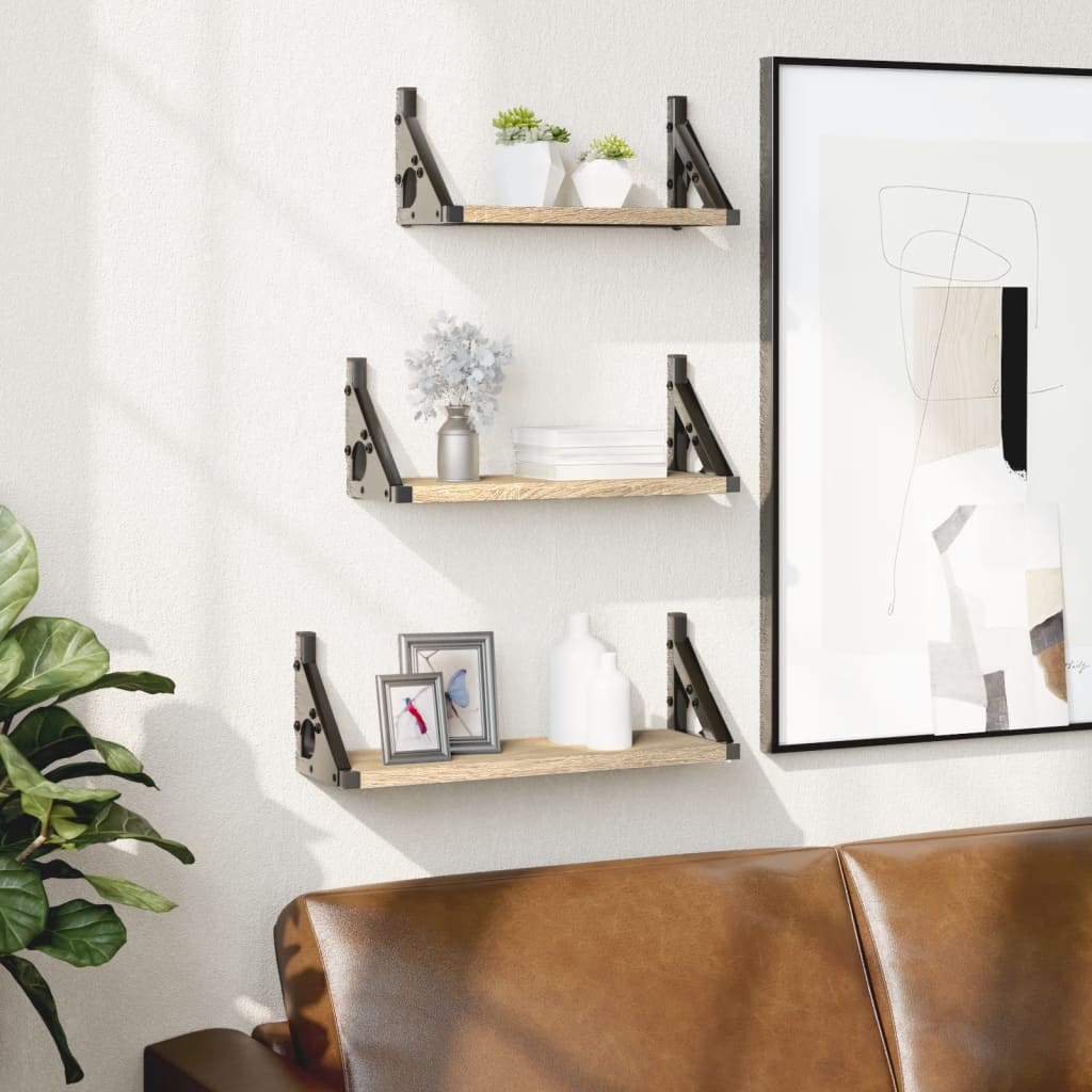 3-osainen Seinähyllysarja Sonoma-tammi tekninen puu