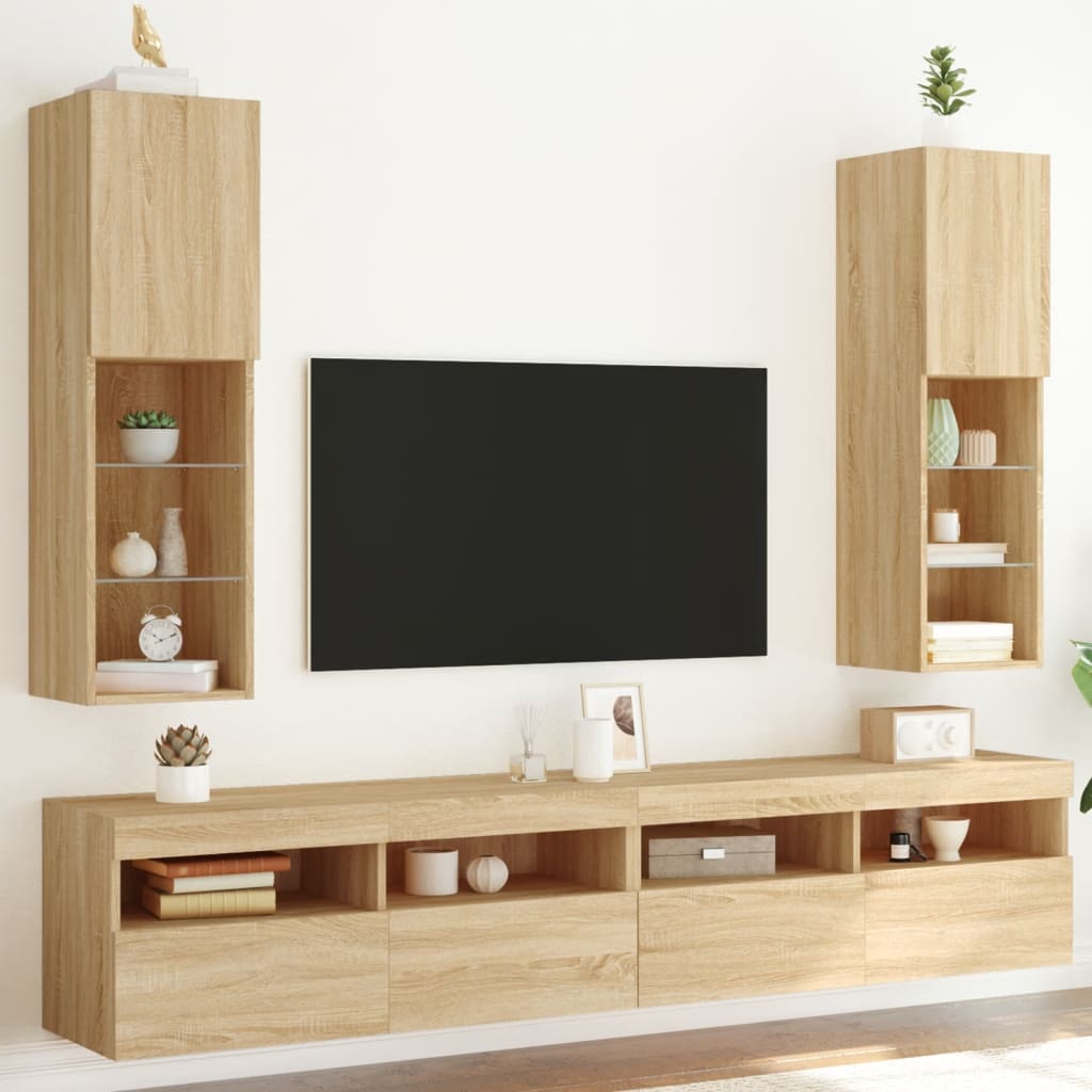 TV-kaapit LED-valoilla 2 kpl Sonoma-tammi 30,5x30x102 cm