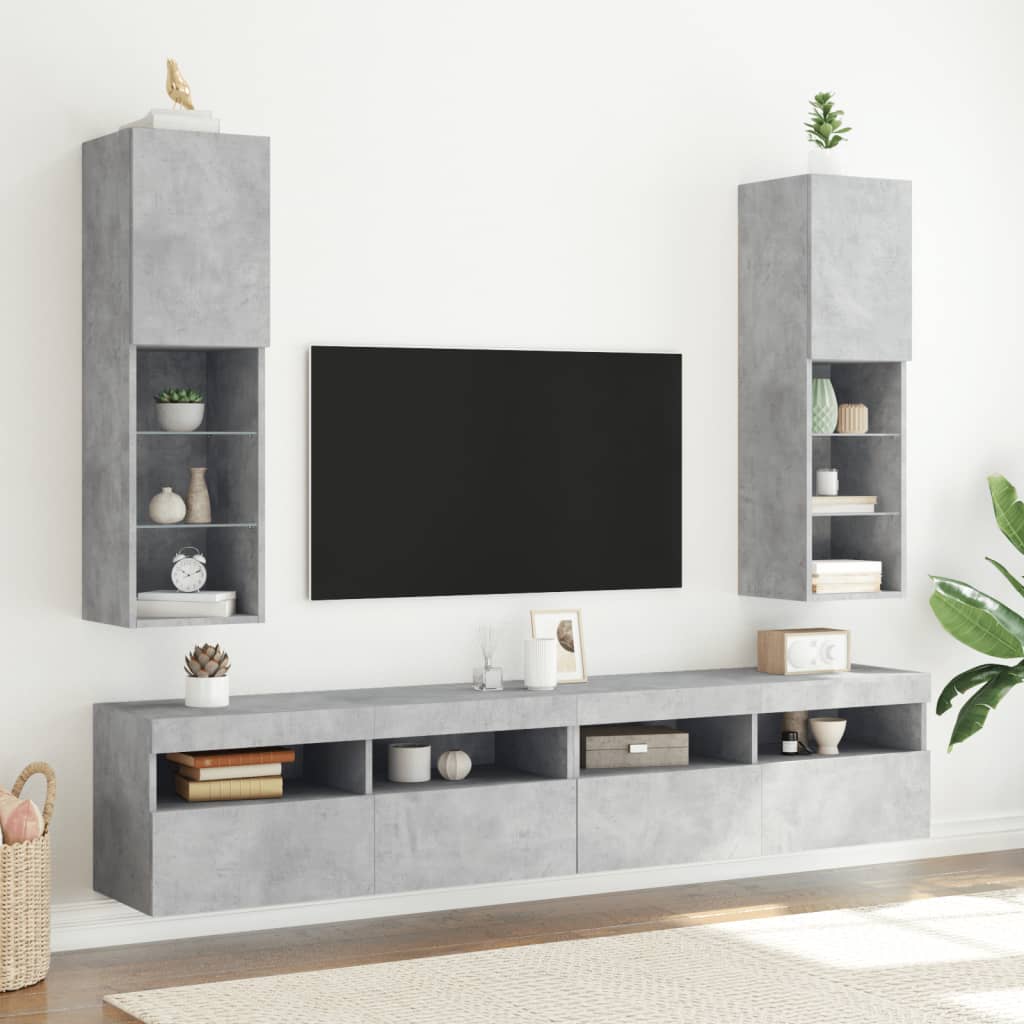 TV-kaapit LED-valoilla 2 kpl betoninharmaa 30,5x30x102 cm
