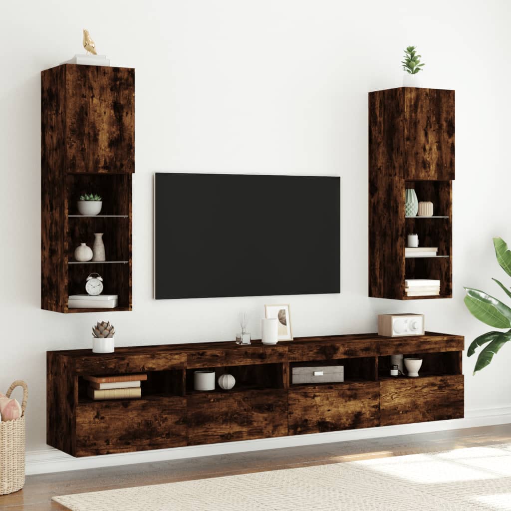 TV-kaapit LED-valoilla 2 kpl savutammi 30,5x30x102 cm