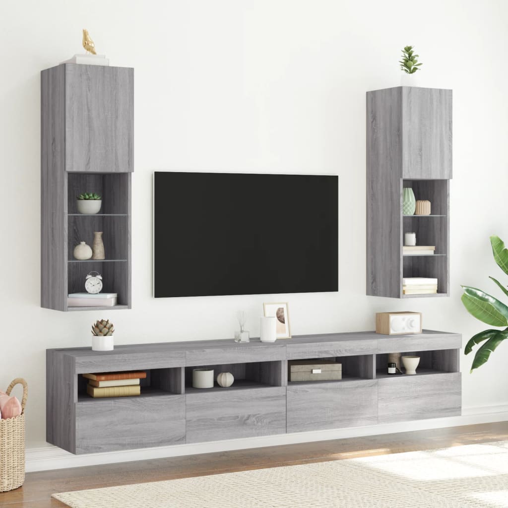TV-kaapit LED-valoilla 2 kpl harmaa Sonoma 30,5x30x102 cm
