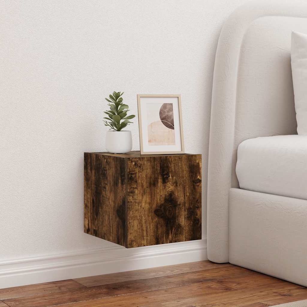 TV-seinäkaappi LED-valoilla savutammi 30,5x35x30 cm