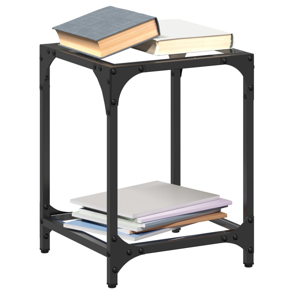 Sohvapöytä läpinäkyvä lasinen pöytälevy 30x30x40 cm teräs