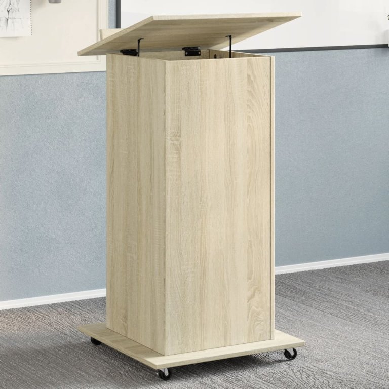 Puhujan koroke pyörät/laatikko tammi 55x55x107 cm tekninen puu