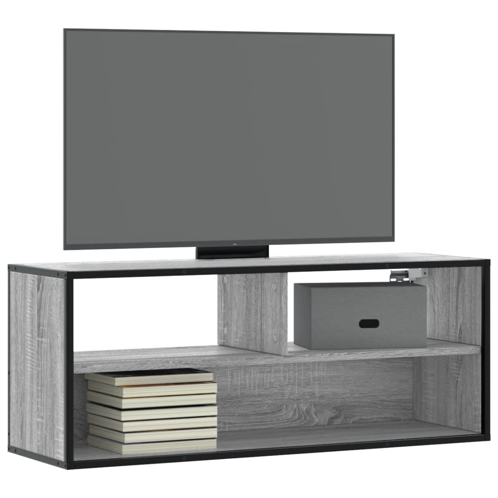TV-taso harmaa Sonoma 100x31x39,5 cm tekninen puu ja metalli
