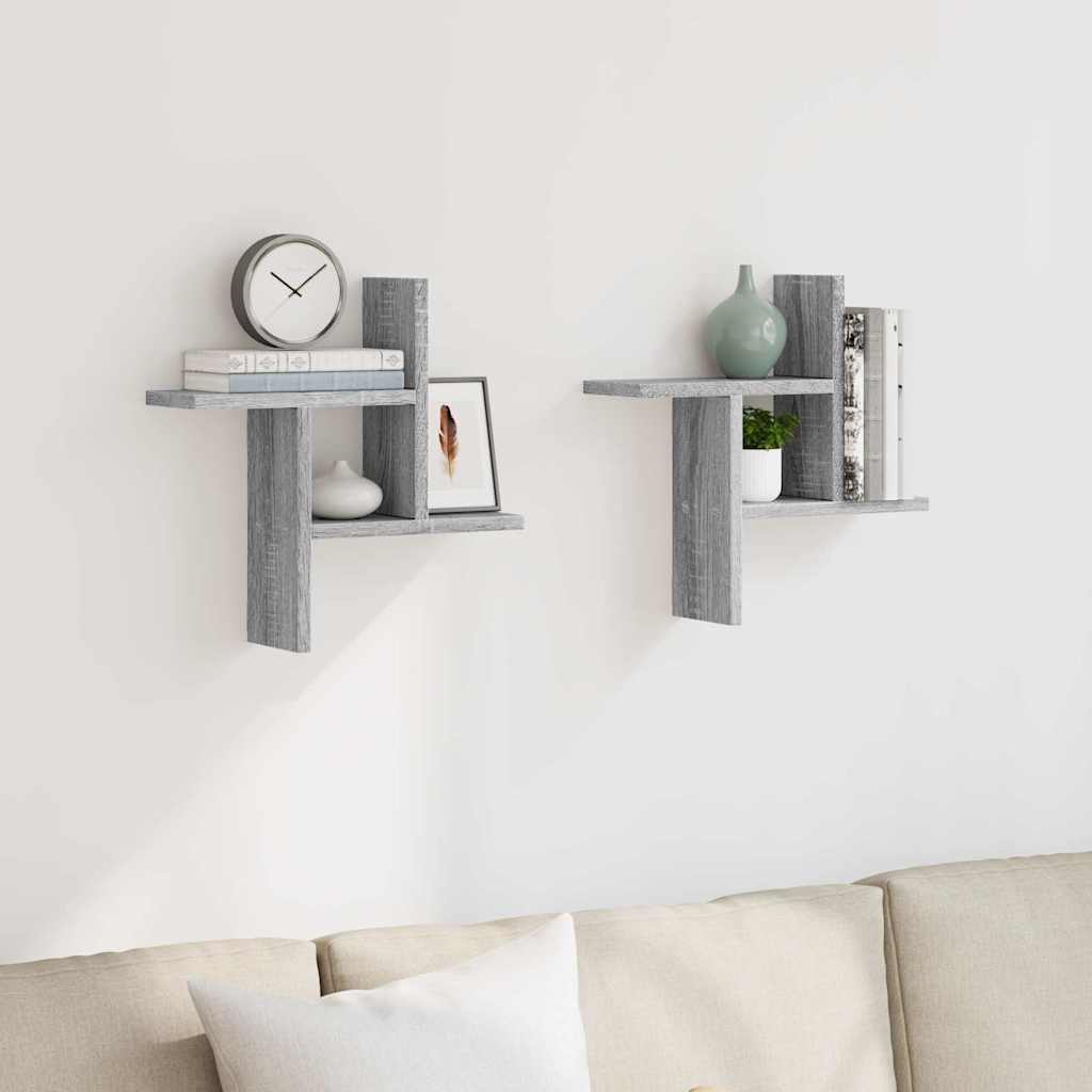 Seinähyllyt 2 kpl harmaa Sonoma 38x12x38 cm tekninen puu