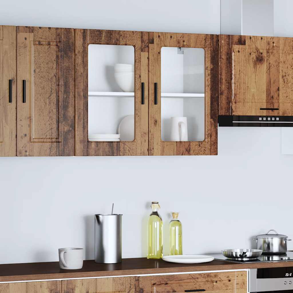 Keittiön seinäkaappi lasiovella Porto vanhaa puuta