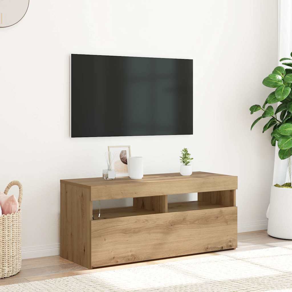 TV-kaappi LED-valoilla käsityöläinen tammi 90x35x40 cm