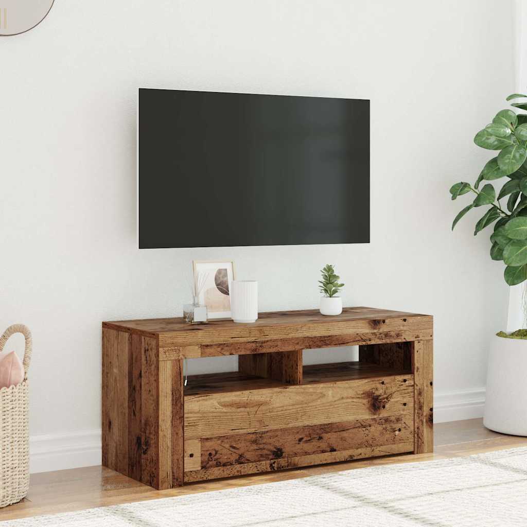 TV-kaappi LED-valoilla vanha puu 90x35x40 cm teknillinen puu