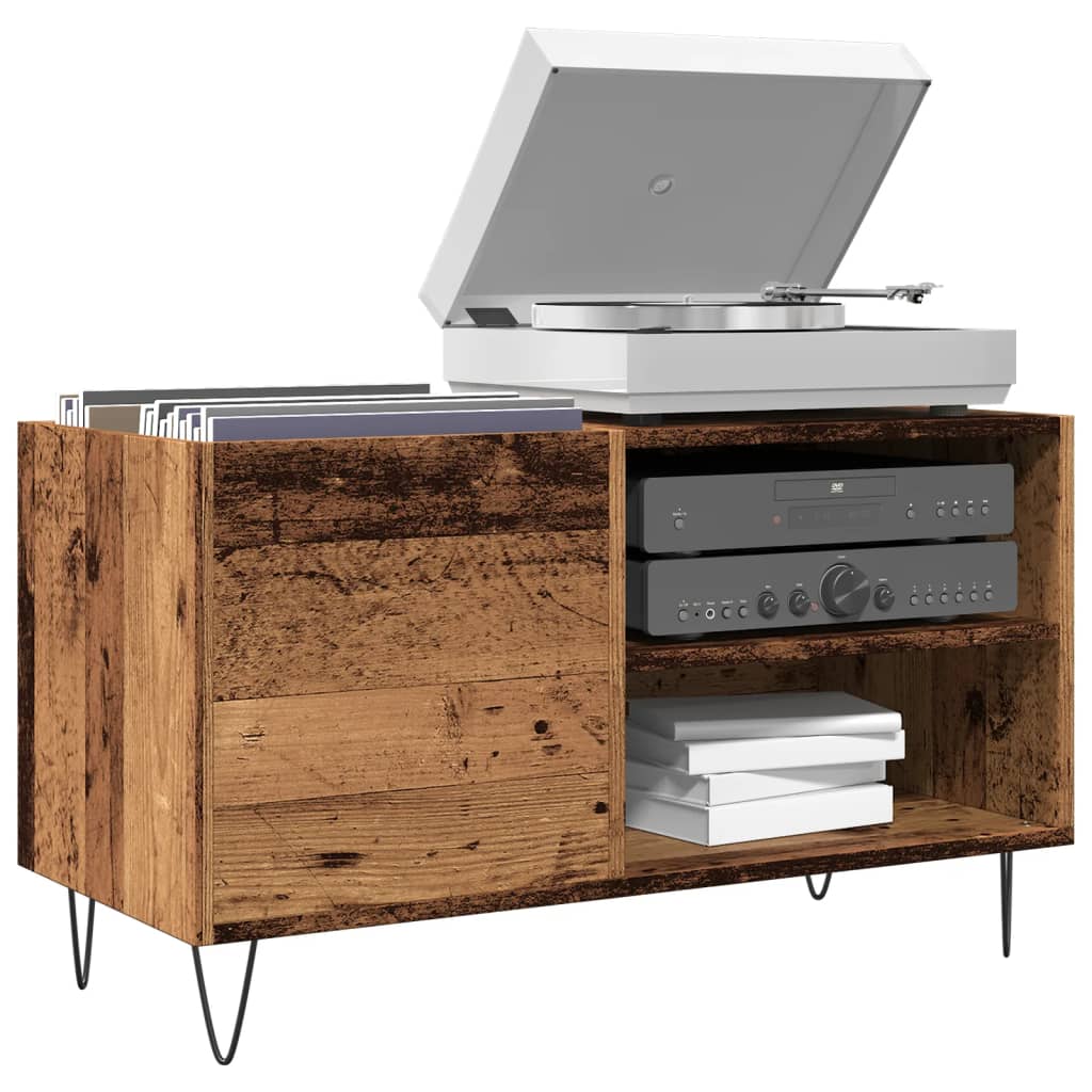 LP-levyjen säilytyskaappi vanha puu 84,5x38x48 cm tekninen puu