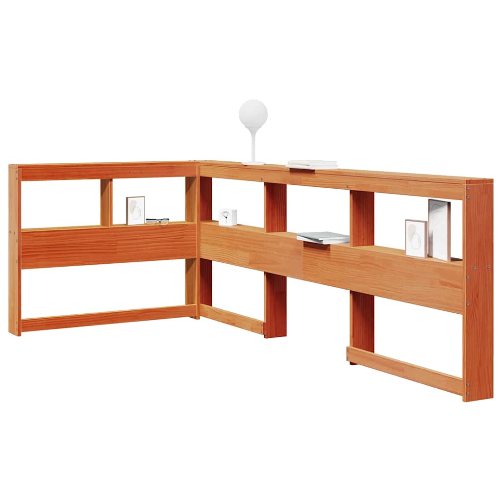 kirjahyllyn pääty L-muotoinen vaharuskea 90 cm massiivipuumänty