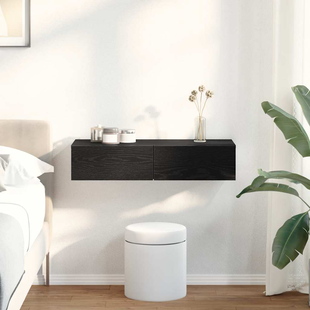 Seinähylly laatikoilla musta 80x33x17 cm tekninen puu