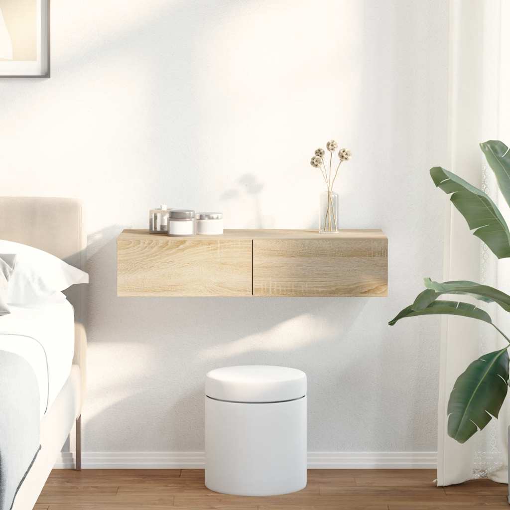 Seinähylly laatikoilla Sonoma-tammi 80x33x17 cm tekninen puu