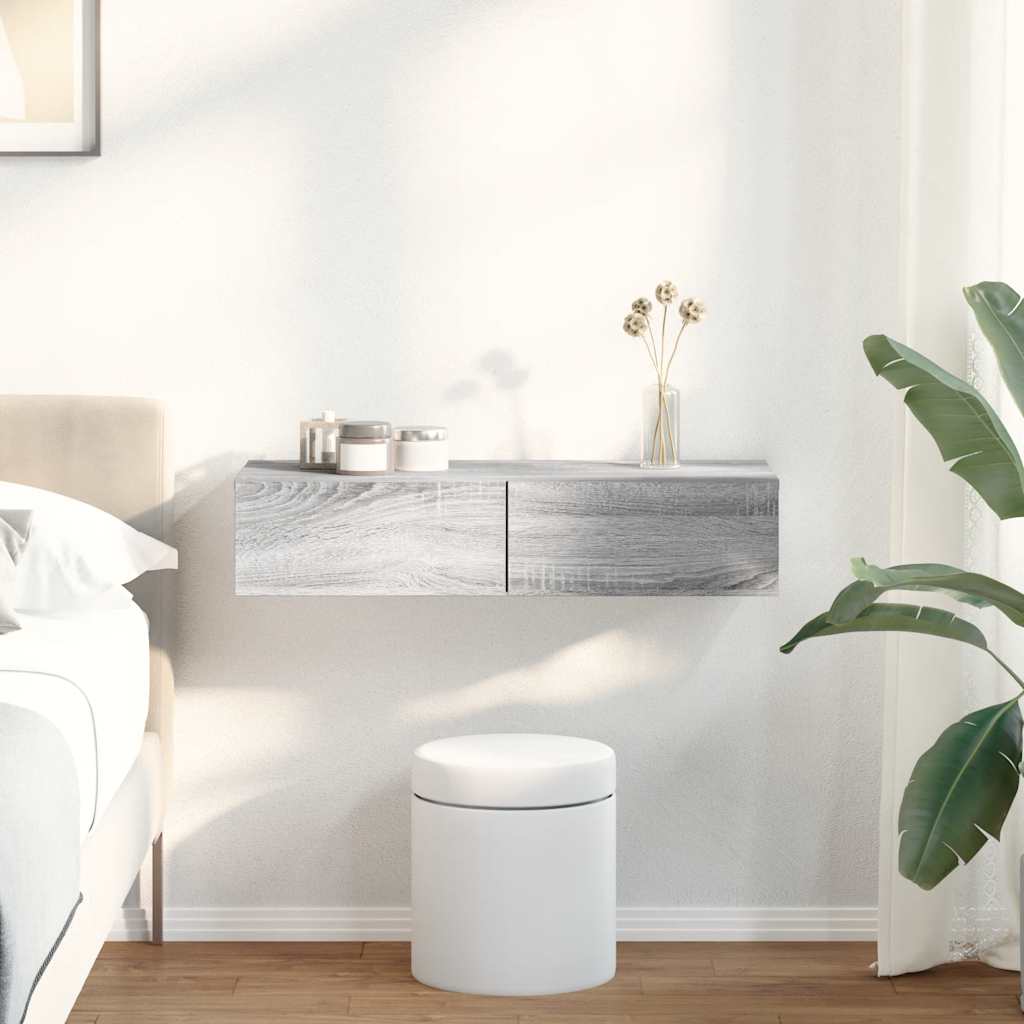 Seinähylly laatikoilla harmaa Sonoma 80x33x17 cm tekninen puu