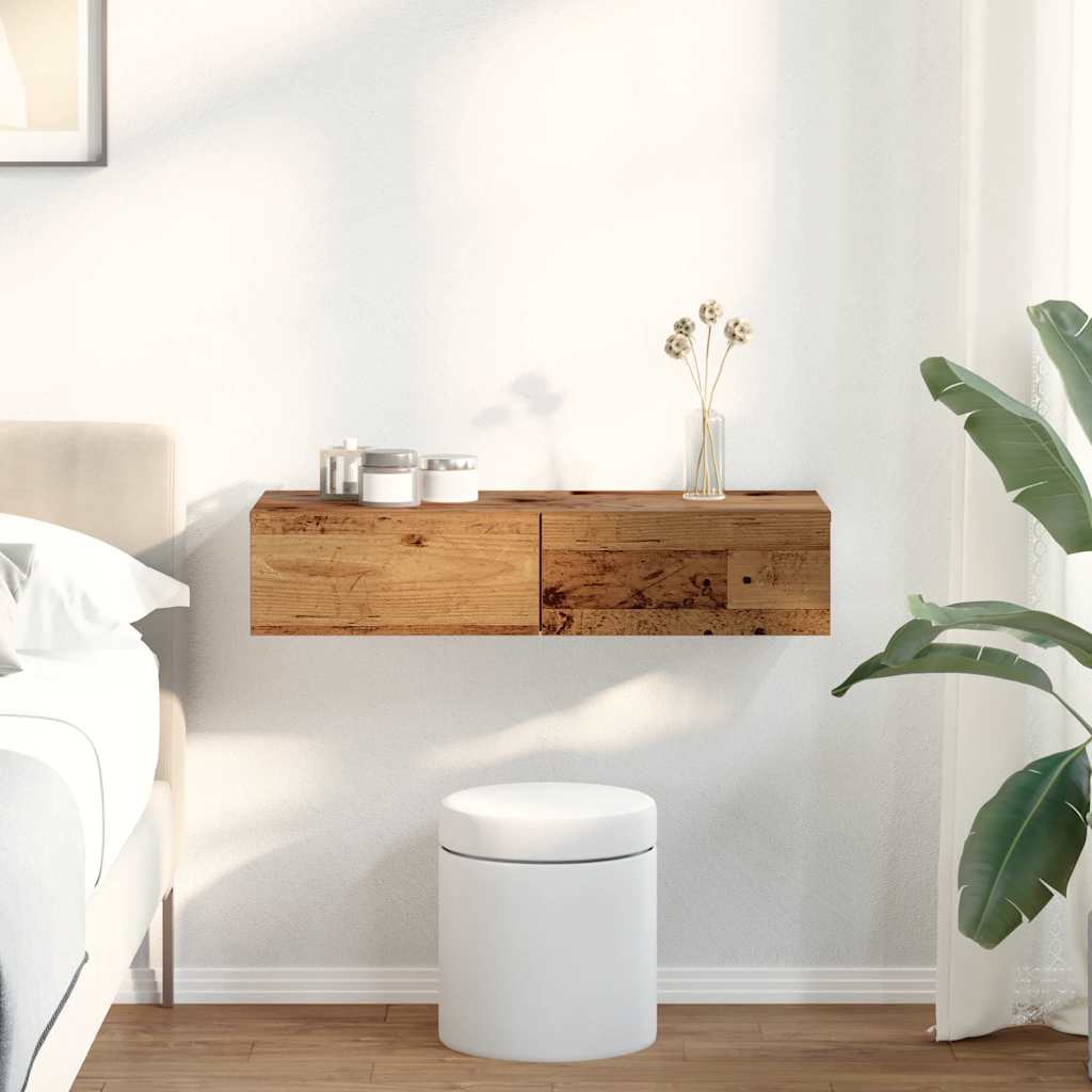 Seinähylly laatikoilla vanha puu 80x33x17 cm tekninen puu