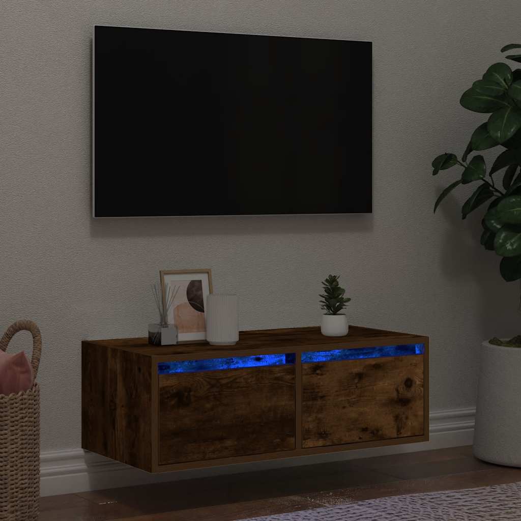 TV-kaappi LED-valoilla savustettu tammi 75x35,5x25 cm
