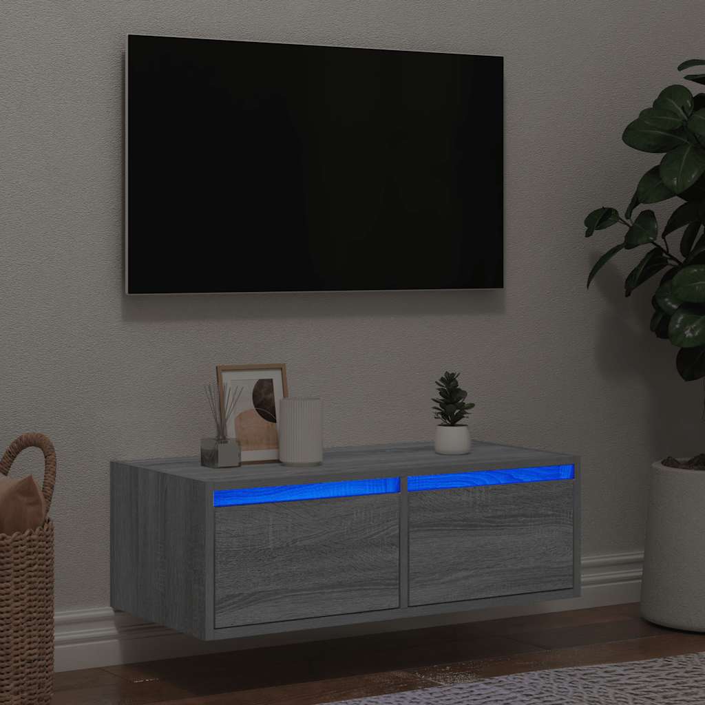 TV-kaappi LED-valoilla harmaa sonoma 75x35,5x25 cm