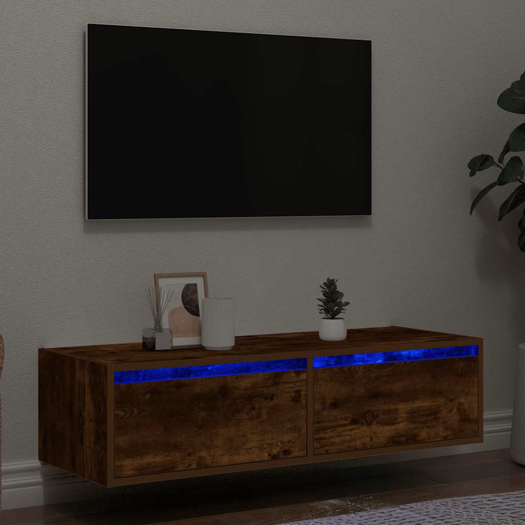 TV-kaappi LED-valoilla savustettu tammi 100X35,5x25 cm