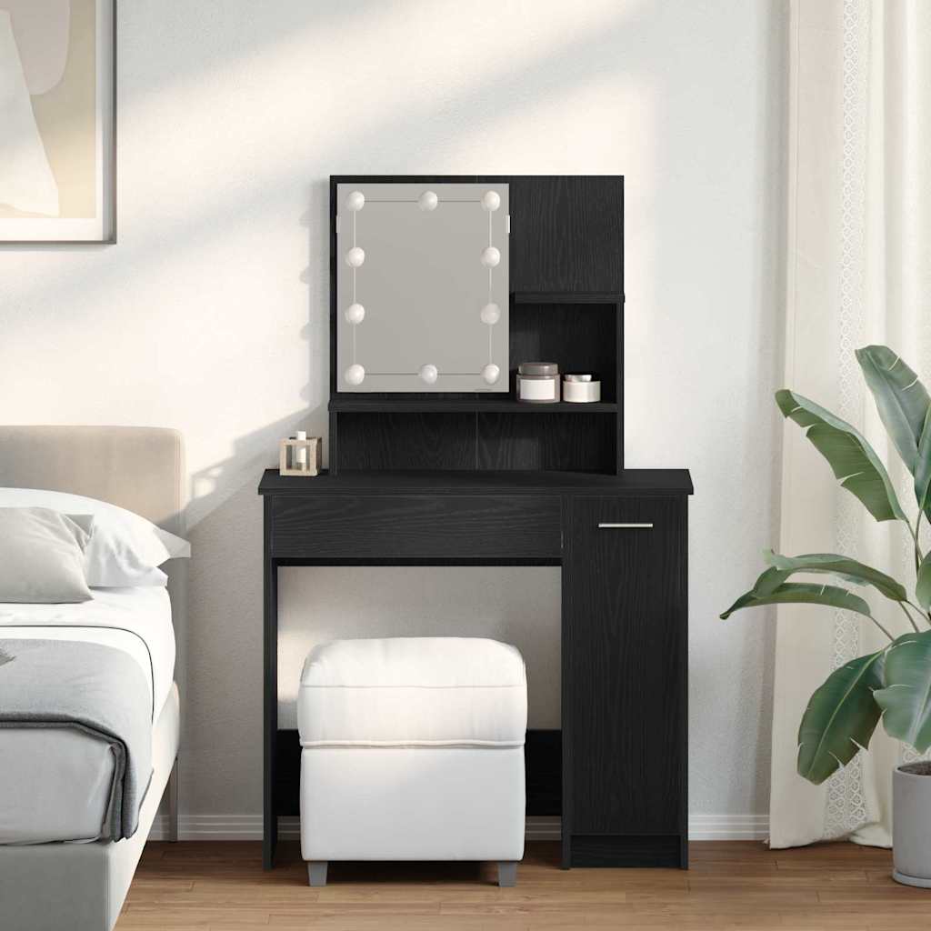 vidaXL LED-meikkipöytä mustasta tammesta - 86,5 x 35 x 136 cm